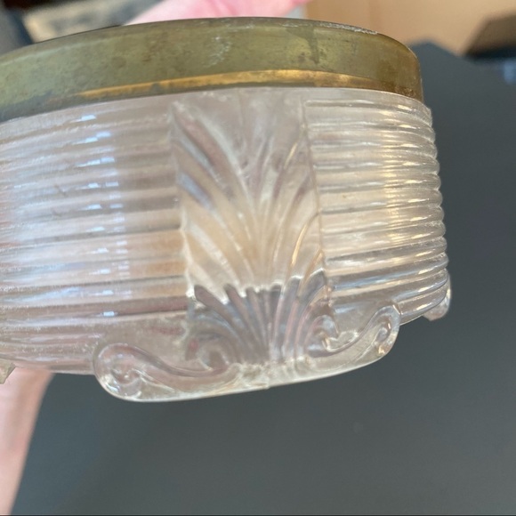 Vintage Powder Jar Antique Cut Glass with Design Lid Art Deco Floral Basket Etch - Picture 6 of 11